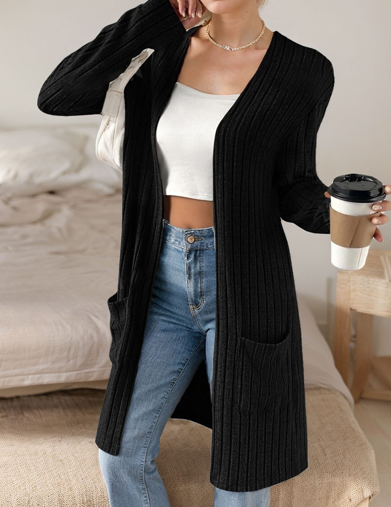 LUCKZON Longstrickjacke Damen, lässig, langärmelig, vorne günstig online kaufen