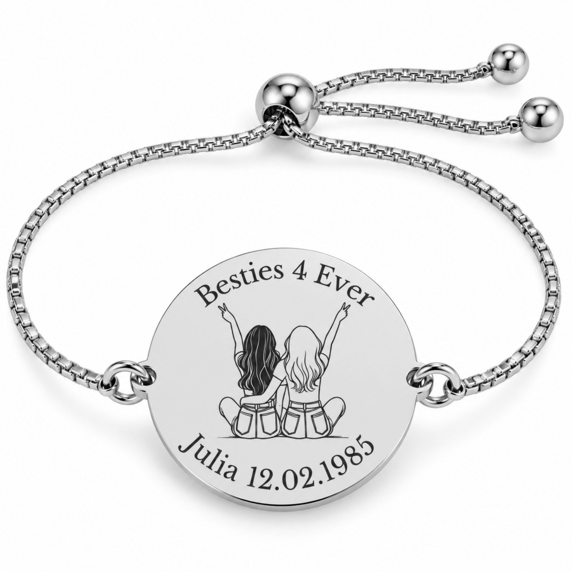 BS Schmuckdesign Armband mit Gravur Freundschaftsarmband Damen beste Freundin mit Motiv Edelstahl (1-tlg., personalisiert), größenverstellbar