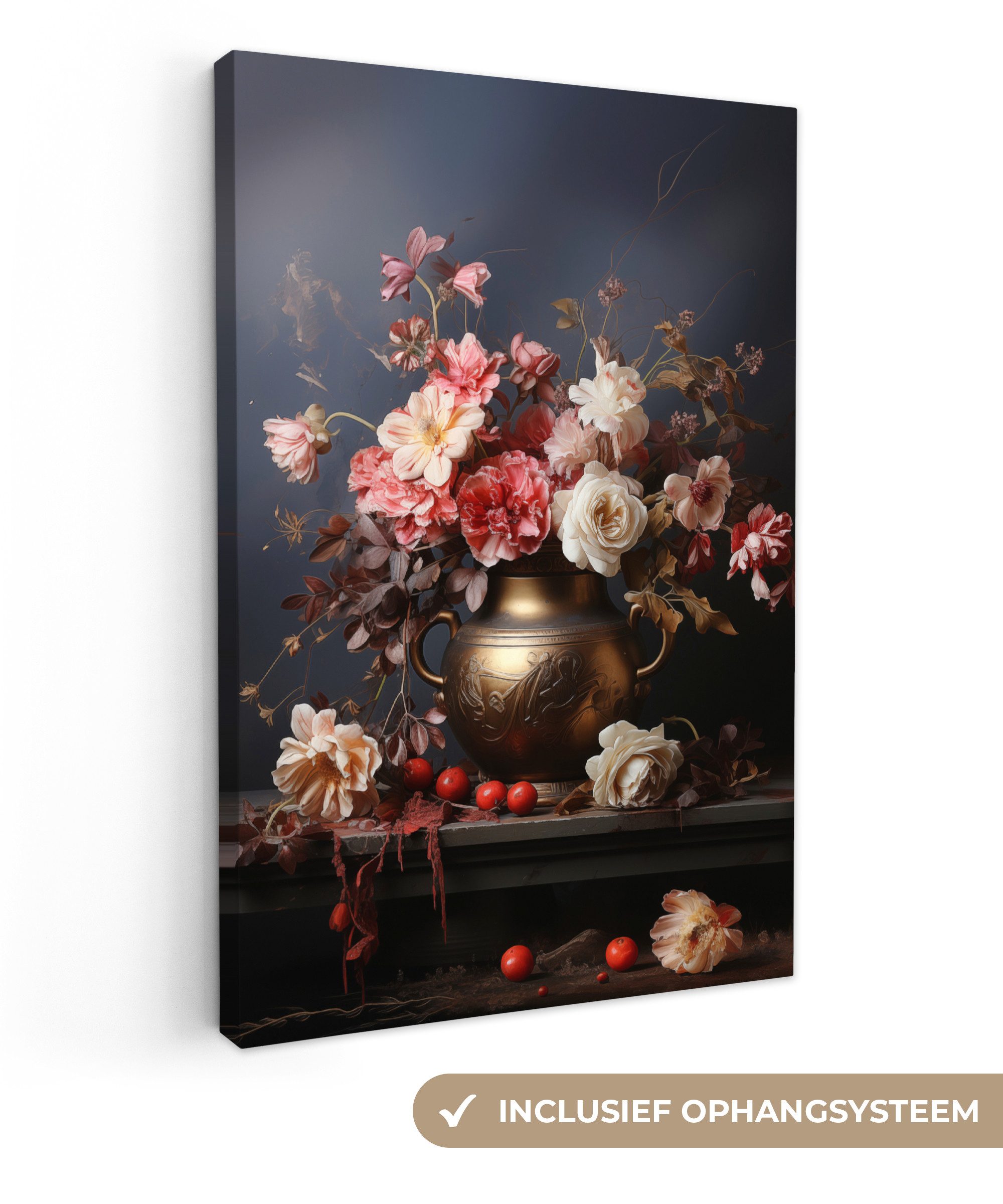 OneMillionCanvasses® Leinwandbild Stilleben - Blumen - Rosen - Blumenstrauß - Vase, Fotodruck (1 St), Vintage Deko Bilder Wohnzimmer, Wanddeko Retro, 20x30 cm