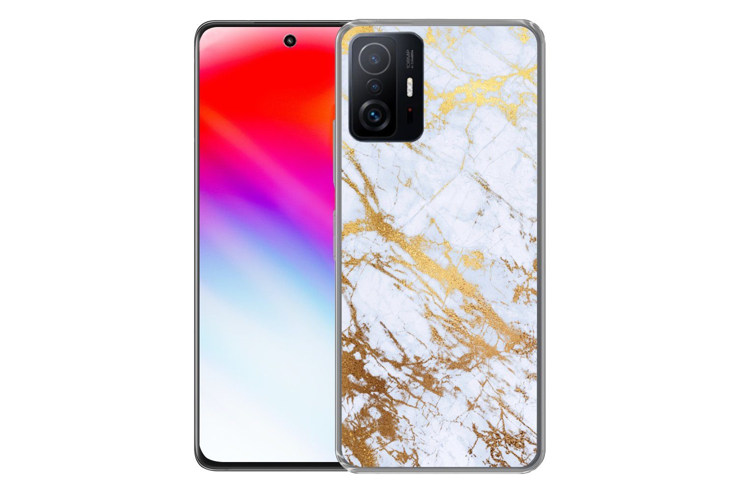 MuchoWow Handyhülle für Xiaomi 11 Lite 5G NE Marmor - Gold - Weiß - Luxe - Marmoroptik - G, Phone Case, Silikon, Schutzhülle Dünn