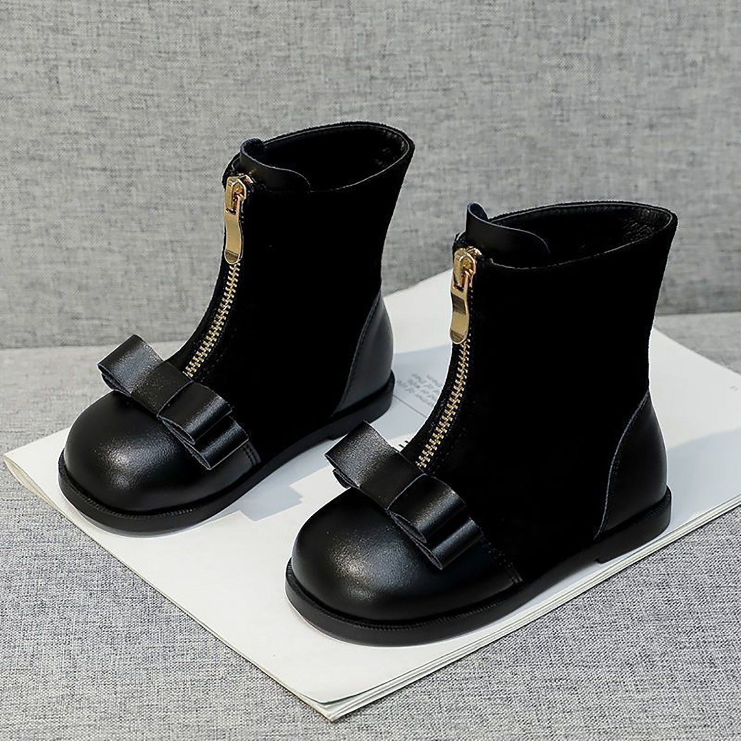 Mädchen Stiefelette Chelseaboots Daisred Fashion Boots Winterstiefel Fleece) Schuhe Schwarz (ohne
