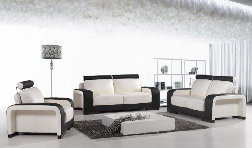 in Couchen JVmoebel Made Leder Weiß/Schwarz 321 Sofas Polster Design Sofagarnitur Sofa Set Europe Sitzer Neu,