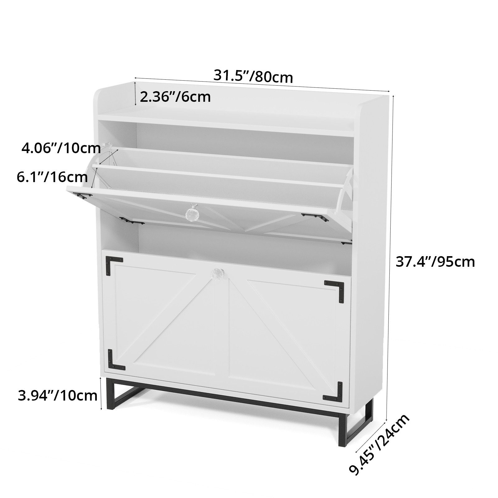 VOWNER Schuhschrank mit 2 Klappen, Freistehendem Schuhregal, 80×24×95 cm (1 günstig online kaufen