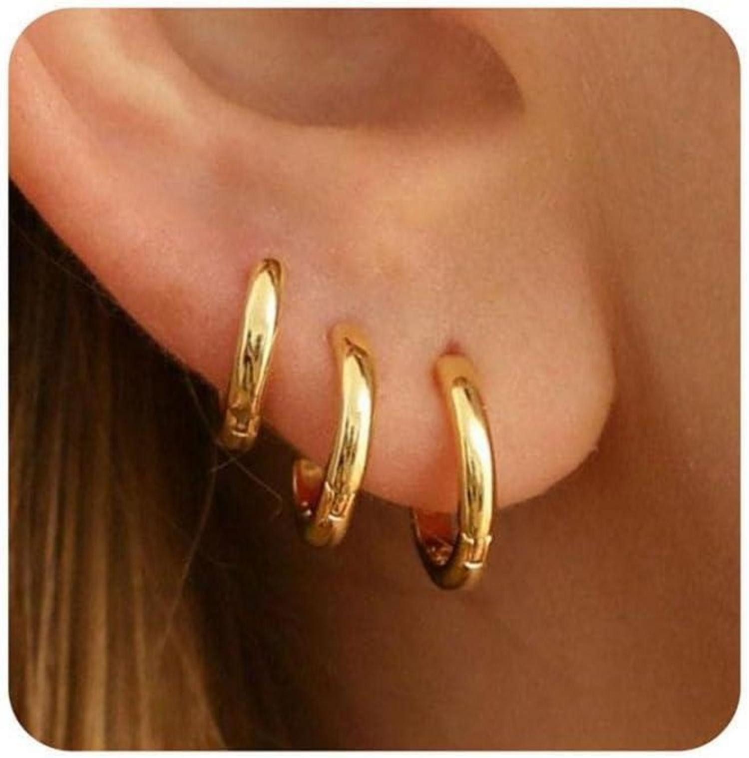Schmuckset 3 Paar Creolen Silber 925 Gold Damen Ohrringe Set 14K Vergoldet Mini