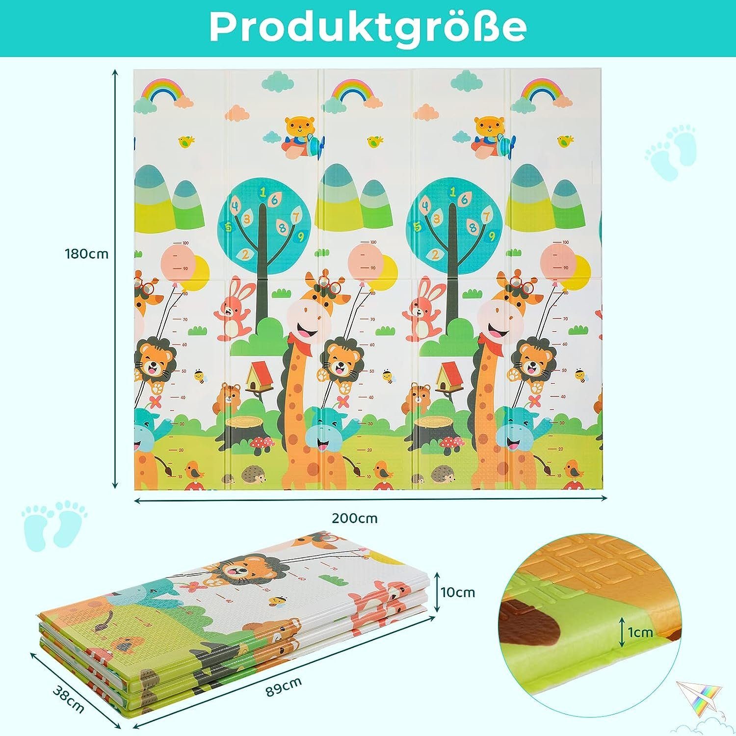 TLGREEN Spielmatte 200×180cm,Baby Krabbelmatte, Spielteppich Faltbarer,Geru günstig online kaufen