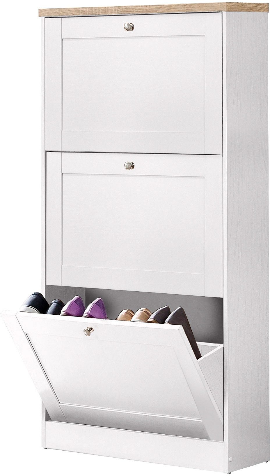 OTTO home Schuhschrank Heide Breite 70 cm, mit 3 Klappen und Facettenfront, Höhe ca. 130 cm