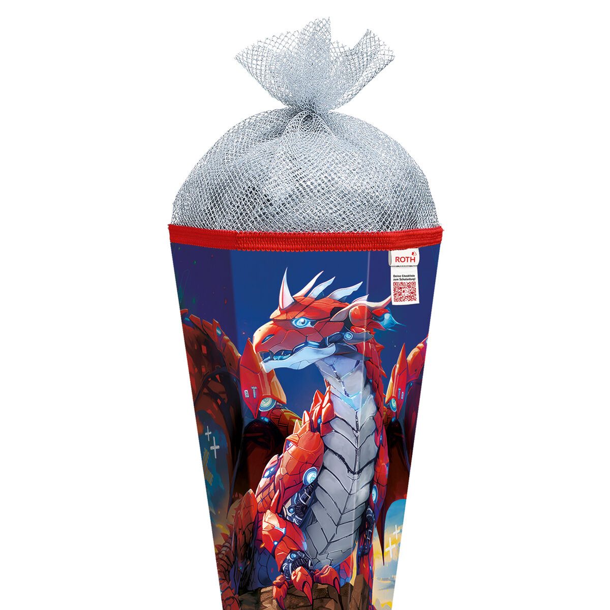 Roth Ideen Schultüte Schultüte Robo Drache - sechseckig 85 cm Silbertüll