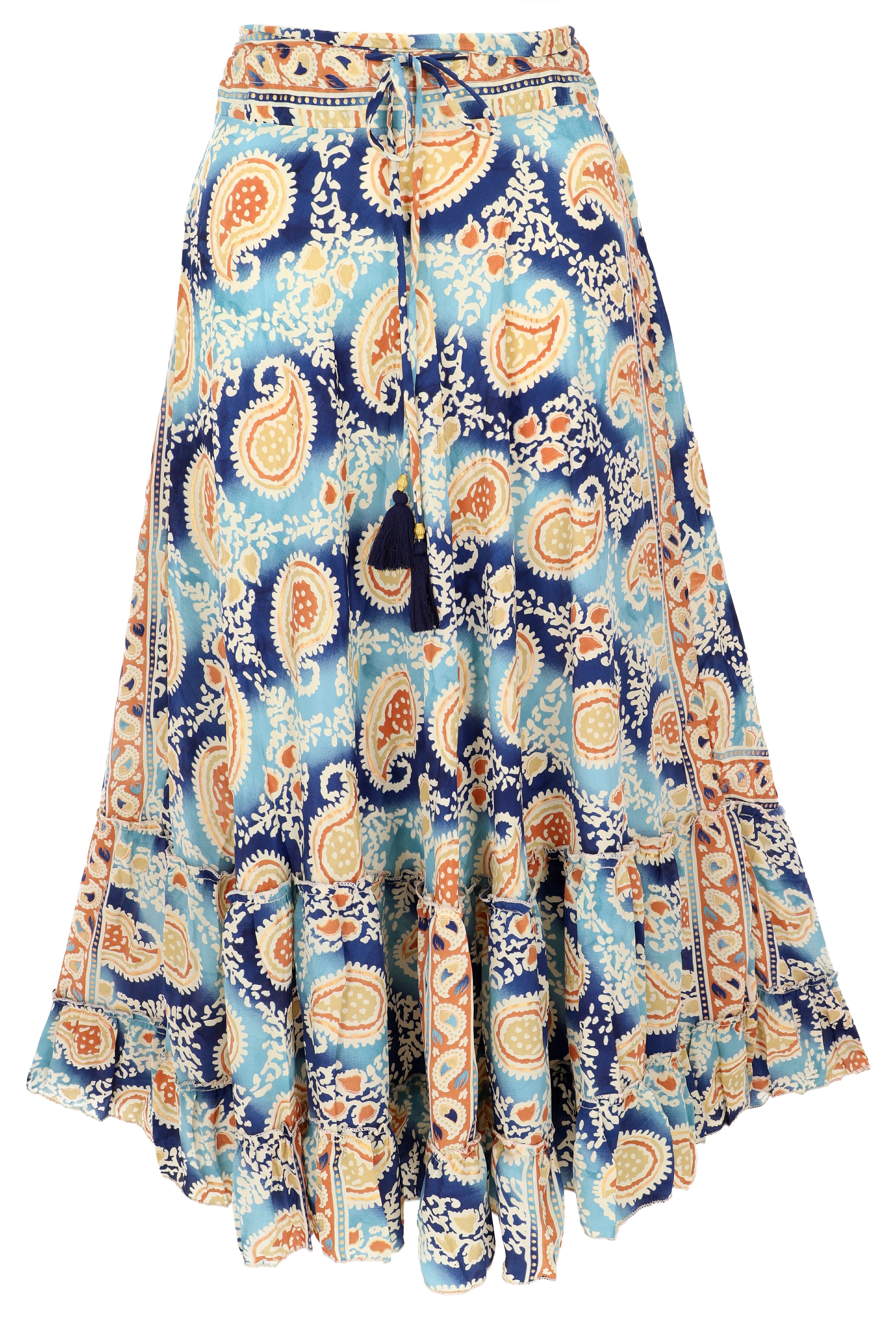 Guru-Shop Minirock Langer Boho Stufenrock, Maxirock Hippie chic,.. alternative Bekleidung