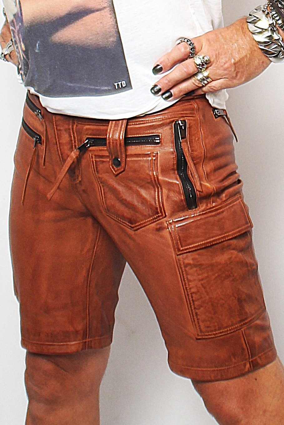 Be Noble Cargoshorts Casanova cognac Leder-Cargo Shorts aus echtem Leder in cognac Used Look