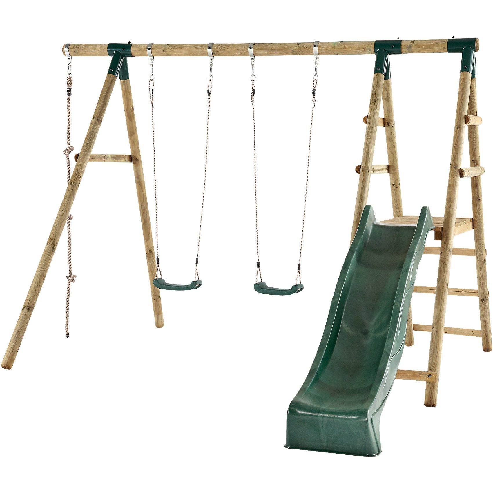 Holz Zweierschaukel mit Rutsche und Kletterset Giant Baboon garten