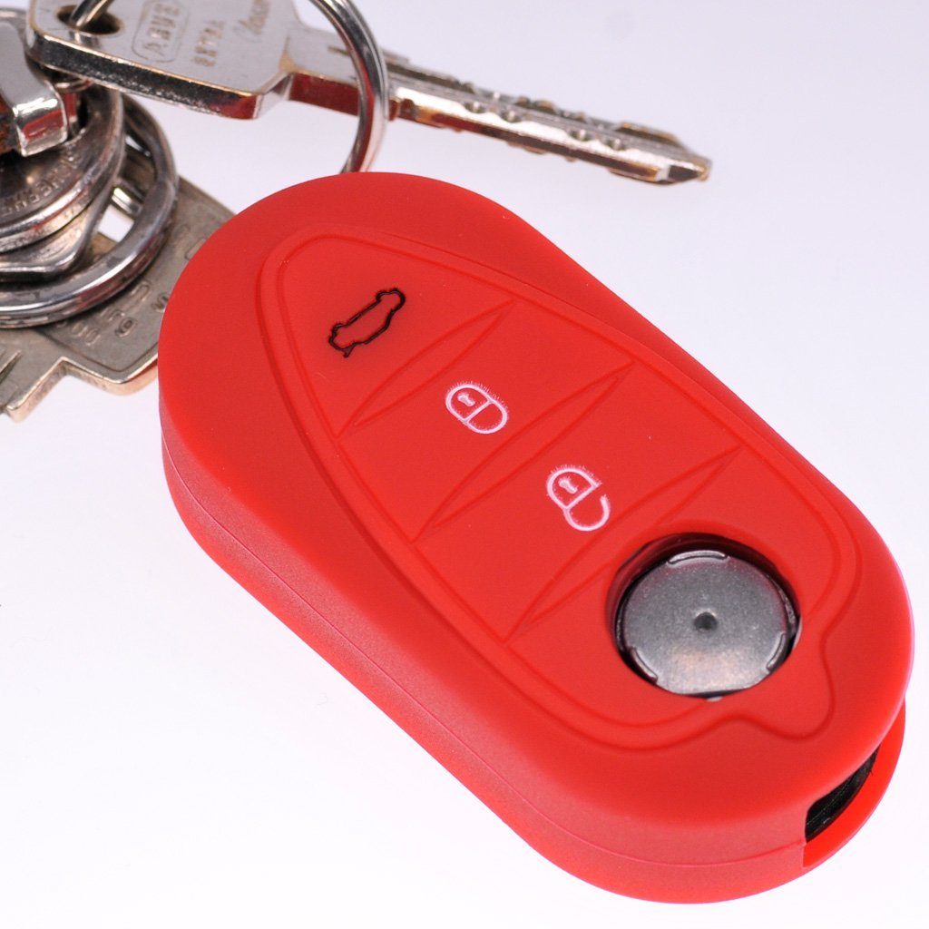 mt-key Schlüsseltasche Autoschlüssel Softcase Schutzhülle Giulietta Klappschlüssel 940 ab Rot, für Romeo ALFA 4C 3 Silikon 2008 Tasten Mito