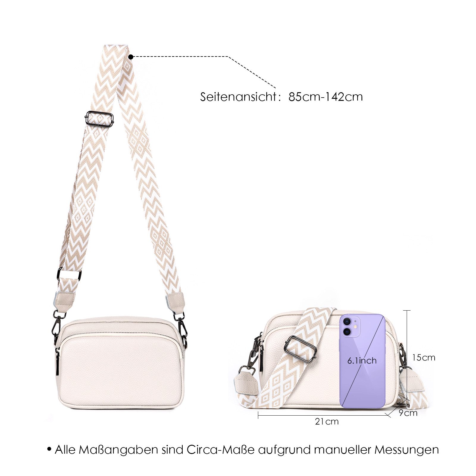 TAN.TOMI Umhängetasche Damen Handy Umhängetasche Kunstleder Crossbody Bag Damen (mit 3 fächern Handtasche mit Verstellbar Abnehmbar Schultergurt), Handytasche zum Umhängen, Moderne Handtasche Damen