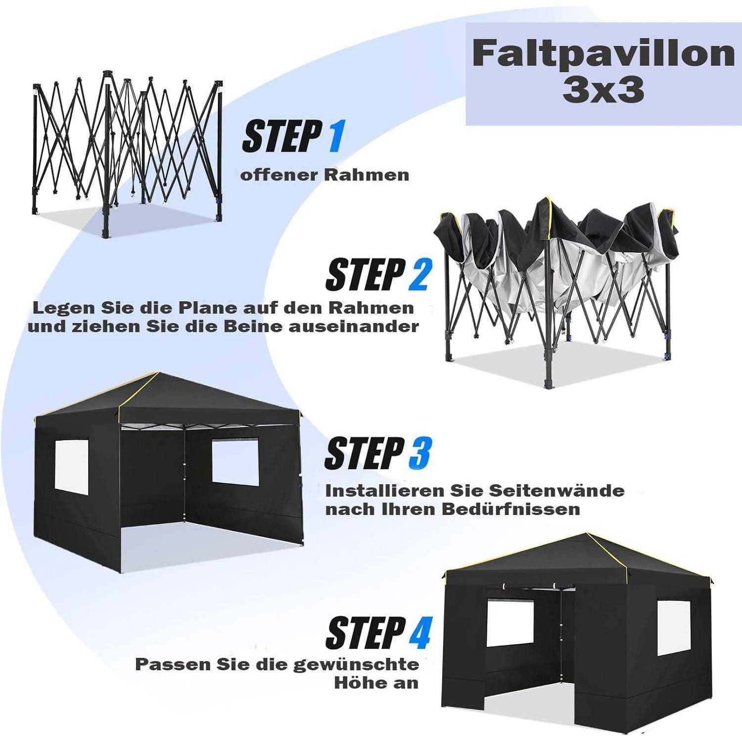 COBIZI Faltpavillon Pavillon 3x3 Wasserdicht Stabil Faltpavillon Profi UV-Schutz
