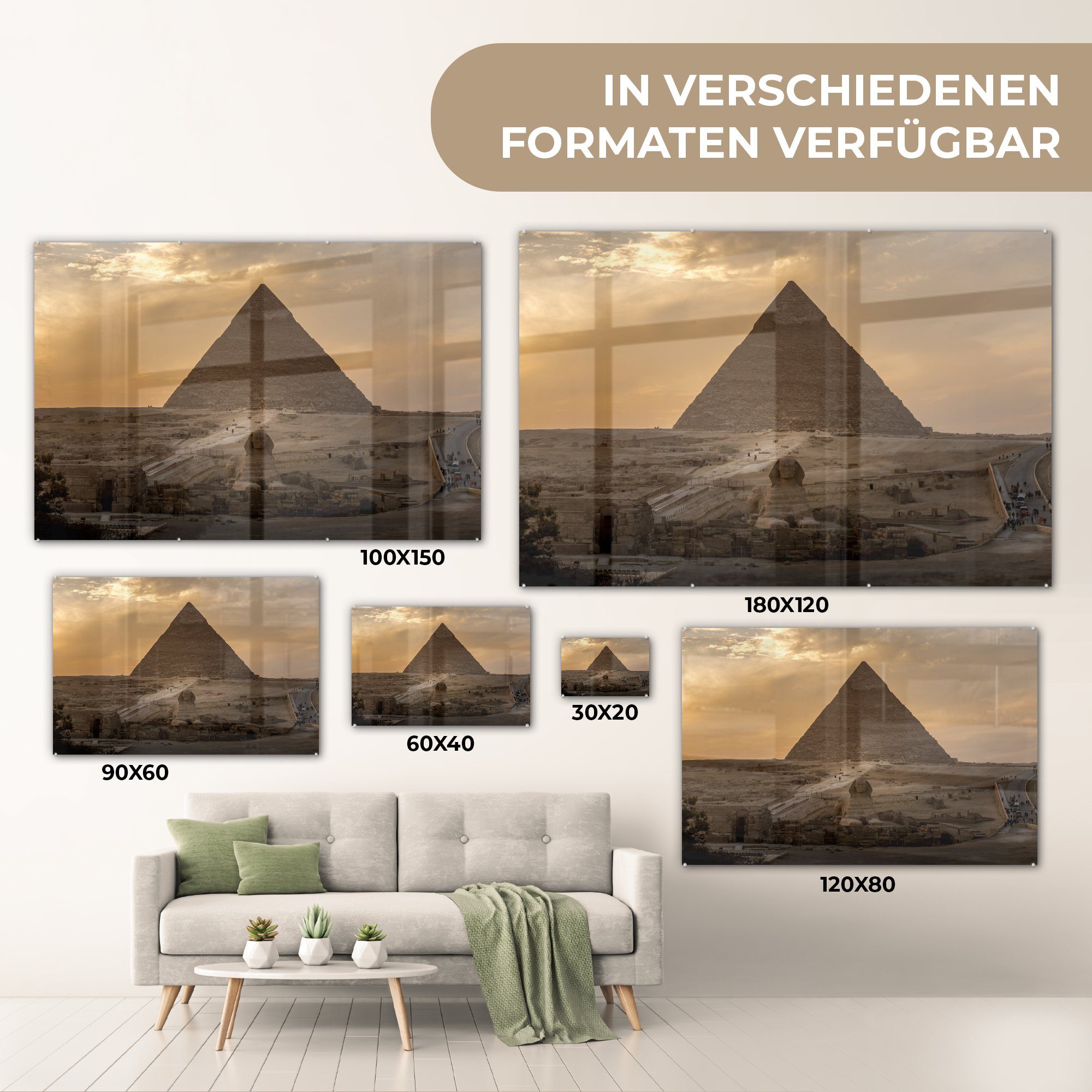 Acrylglasbilder MuchoWow Gizeh Schlafzimmer von Die (1 vor Wohnzimmer der Chephrenpyramide, Acrylglasbild & Sphinx Große St),