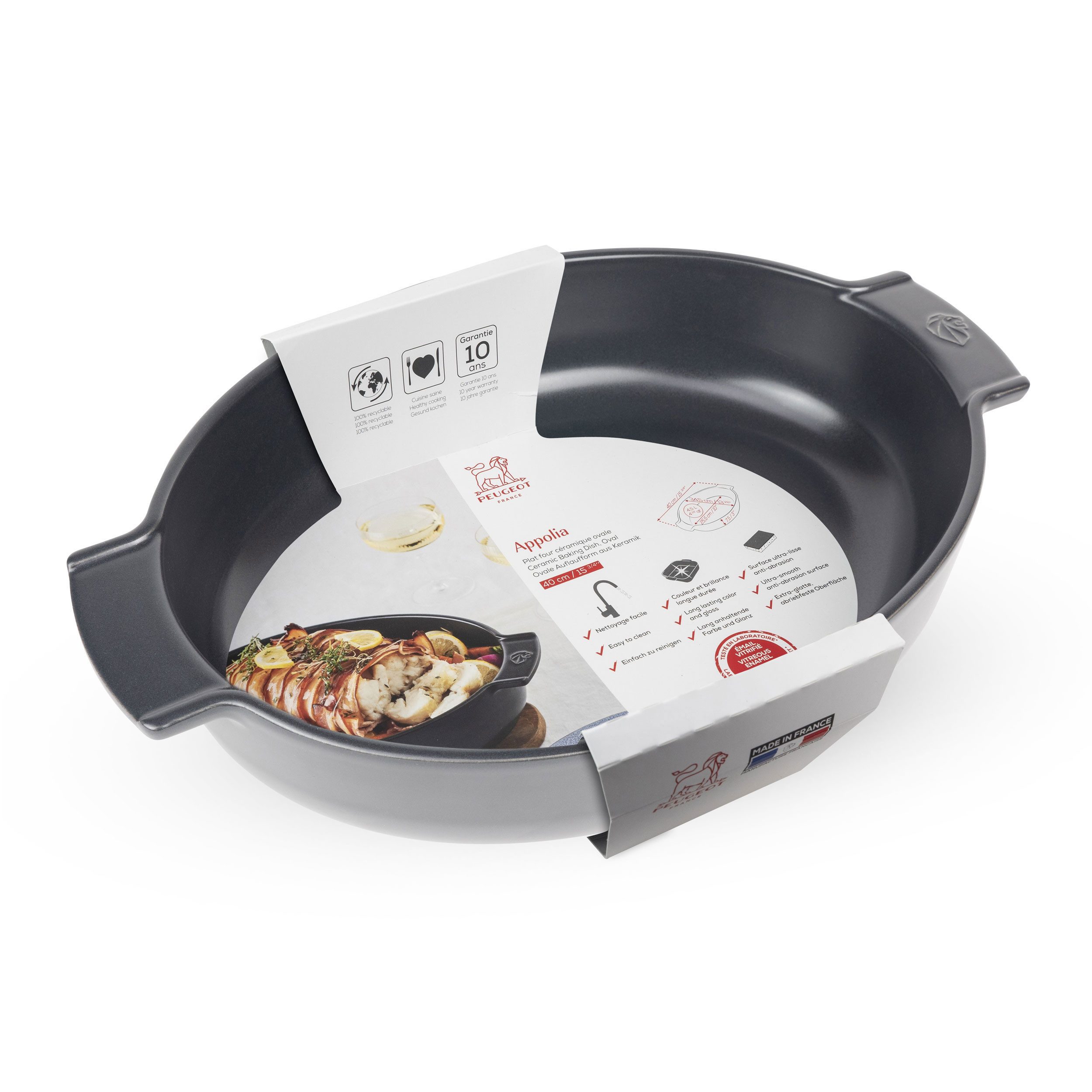 PEUGEOT Auflaufform APPOLIA 40cm Oval Schiefergrau Backofen Spülmaschi, Keramik, Keramik