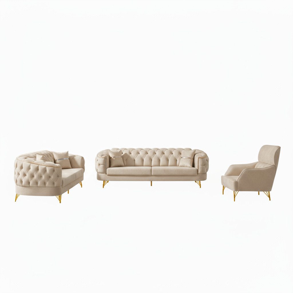 Palms-Store Sofa -Set Imagine, zeitlose Eleganz mit edler in luxuriösem Samt, Spar-Set, 3-Sitzer + 2-Sitzer + Sessel I 3-Sitzer mit Schlaffunktion