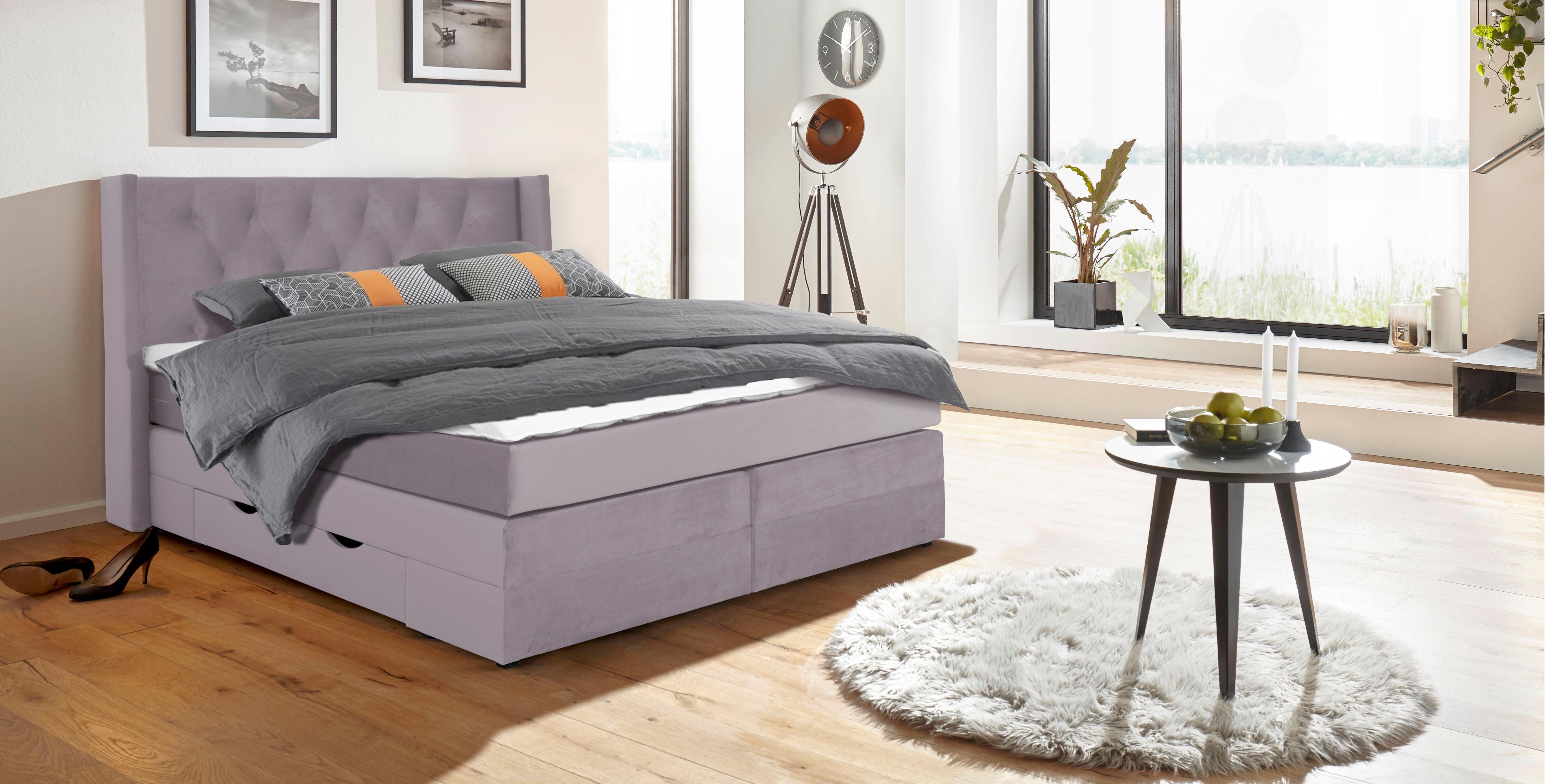 Home affaire Boxspringbett Elegance, mit schöner Knopfheftung, in den Härtegraden H2 & H3, inkl. Schubladen