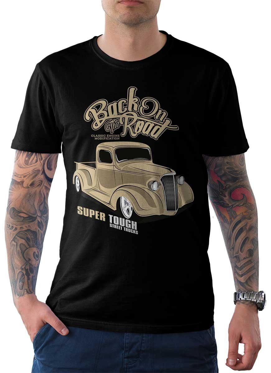 T-Shirt / Truck mit Tee Herren On Rebel Wheels Motiv Street Auto Bomberjacke Schwarz US-Car
