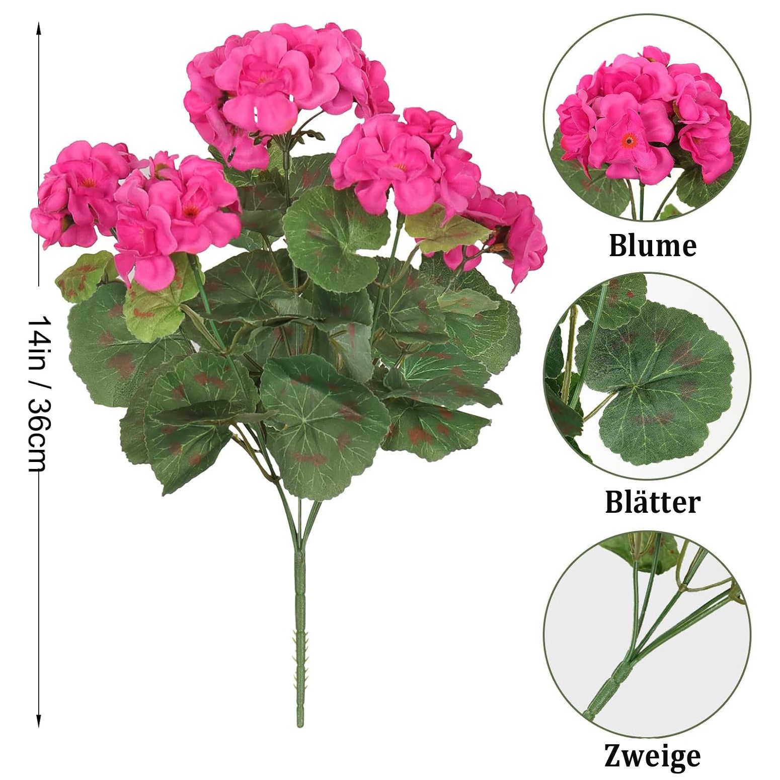 Kunstblumenstrauß 3 Kunstblumenstrauß Geranien, UV-beständige Kunstblumen, Minicloss, geeignet für Garten, Weihnachten und Heimdekoration.