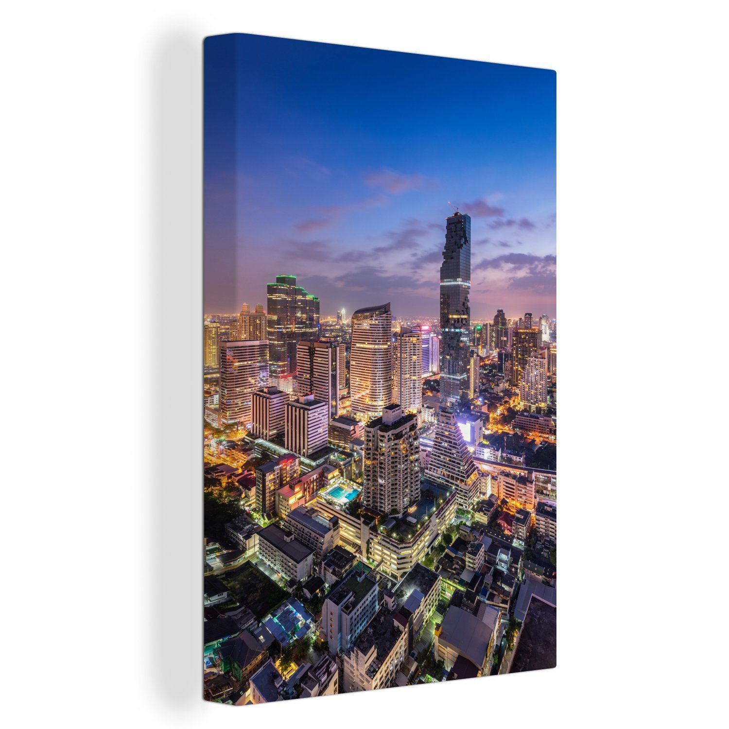 OneMillionCanvasses® Leinwandbild Bangkok - Stadt - Abend, (1 St), Leinwandbild fertig bespannt inkl. Zackenaufhänger, Gemälde, 20x30 cm