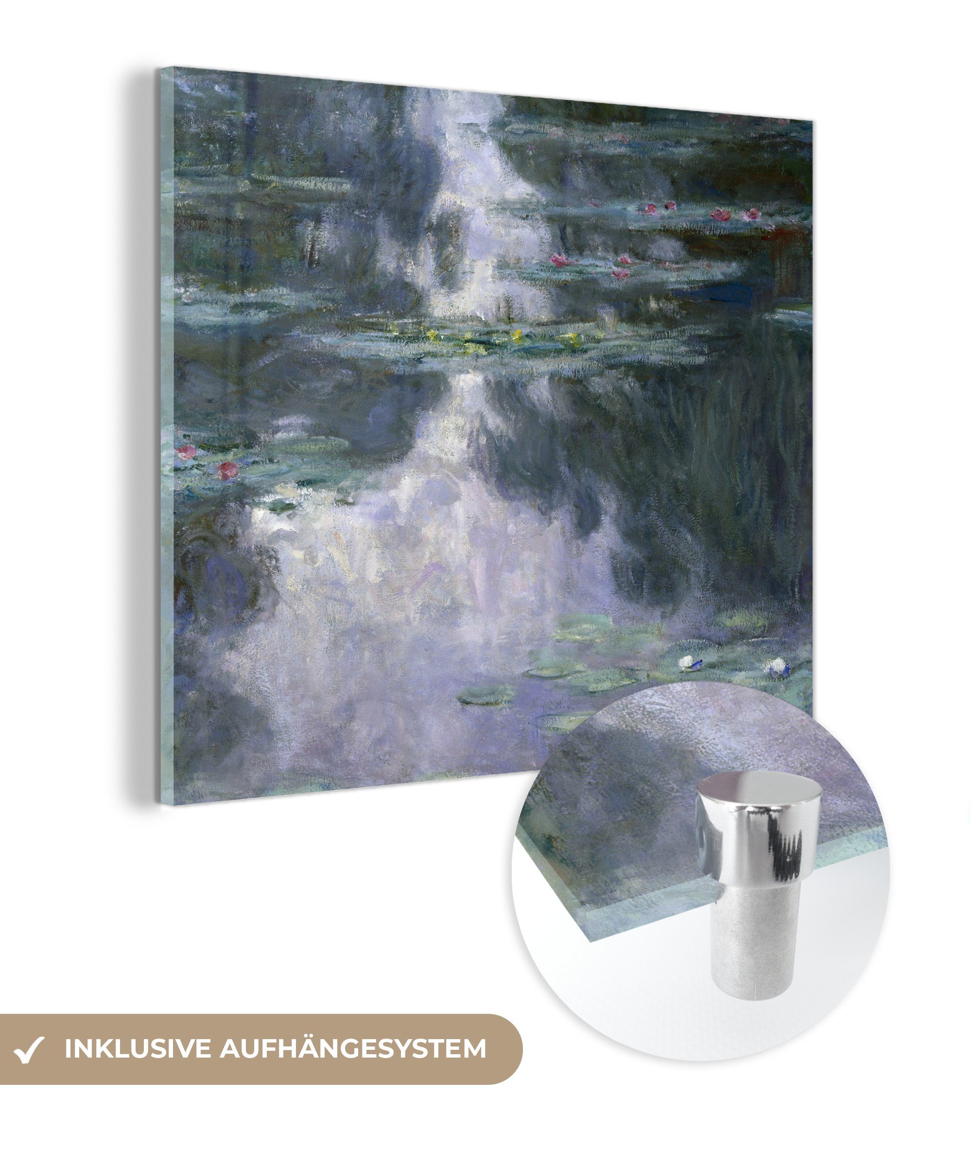 Glasbilder - Glas - Seerosen Acrylglasbild - Glas (1 - St), Wanddekoration Foto MuchoWow Monet, auf auf Bilder Claude Wandbild