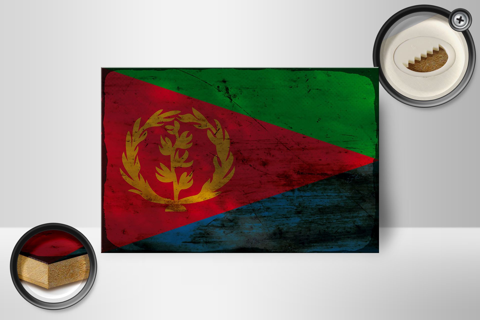 Femer GmbH Holzbild Flagge Eritrea 18x12 cm Flag of Eritrea Rost, Flaggen (1 St), Glatte Holzfaserplatte (MDF), vorn beschichtet
