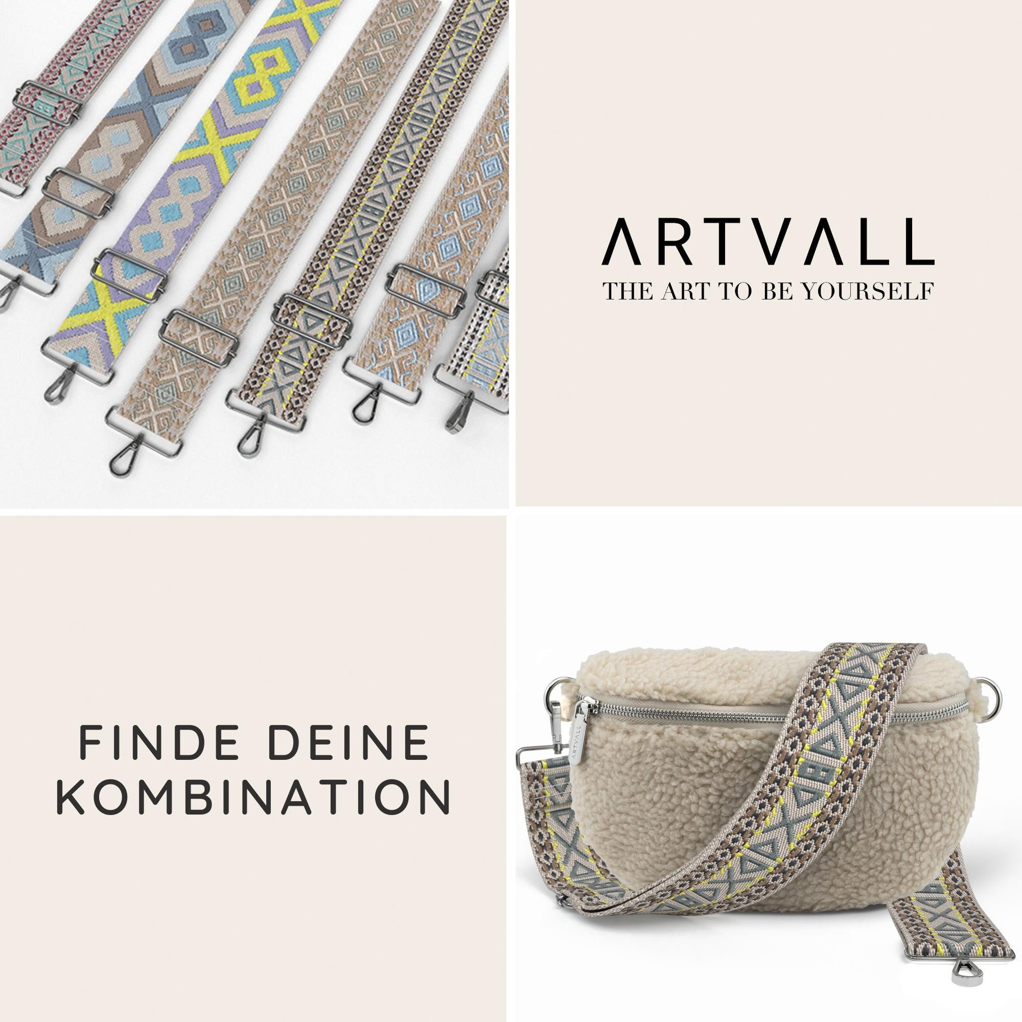ARTVALL Umhängetasche Teddy Handtasche Brusttasche Schultertasche Beige (Tasche inkl. Taschenband), Bauchtasche Teddy Plüschtasche Teddyfell mit Schultergurt Design Klein