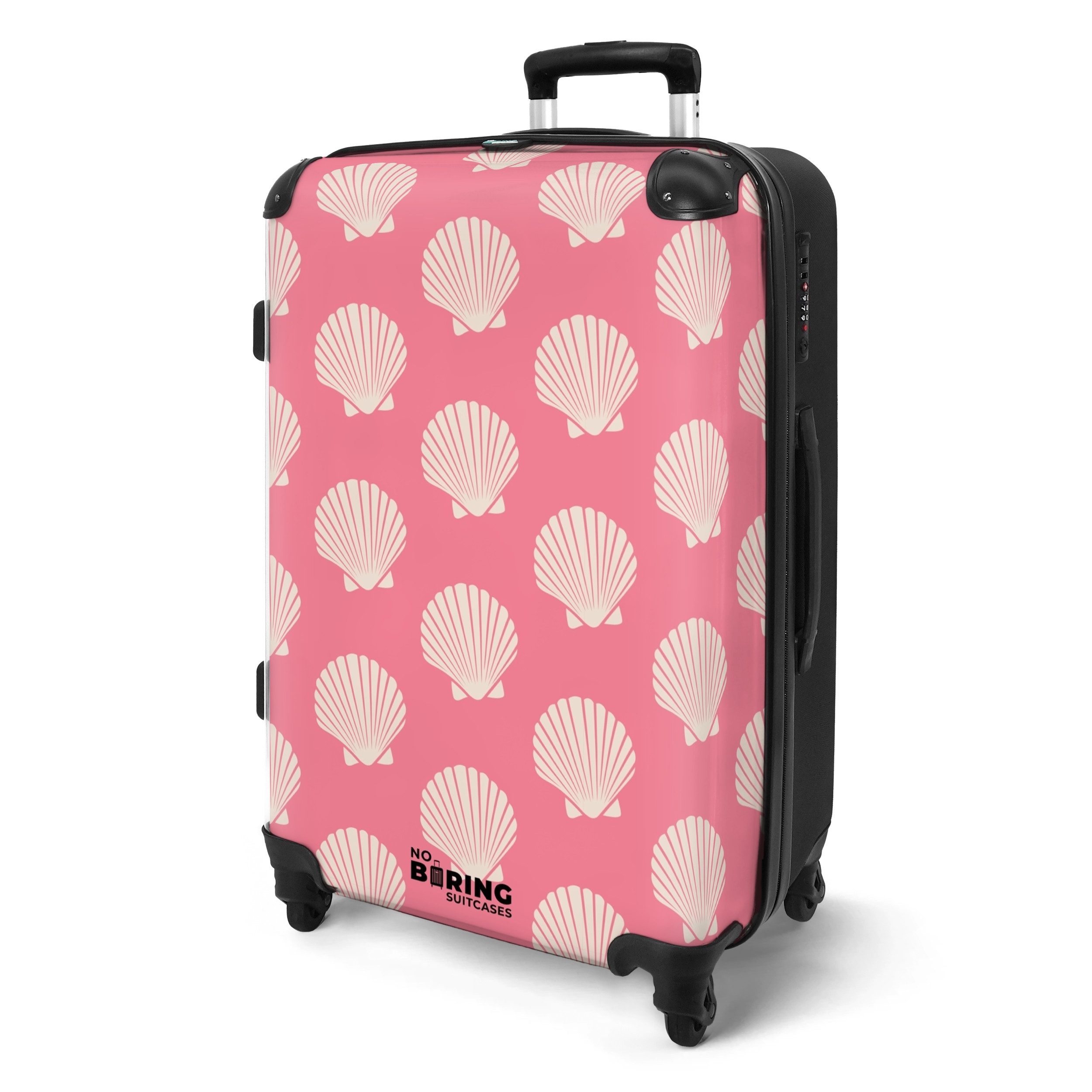 NoBoringSuitcases.com© Hartschalen-Trolley Rosa mit beigen Muscheln günstig online kaufen