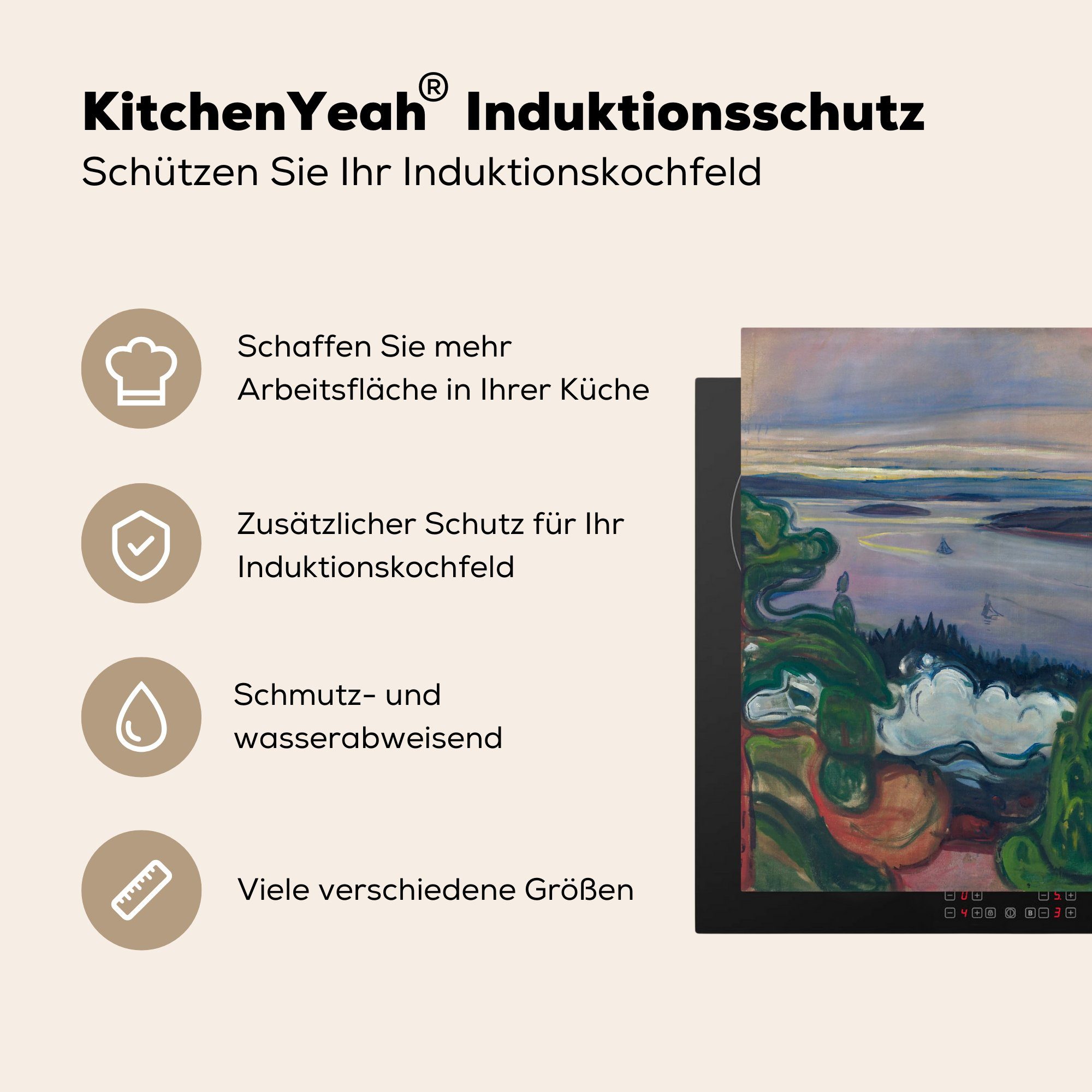 MuchoWow Herdblende-/Abdeckplatte Zugrauch 78x78 für (1 tlg), - Edvard Munch, Arbeitsplatte küche cm, Ceranfeldabdeckung, Vinyl