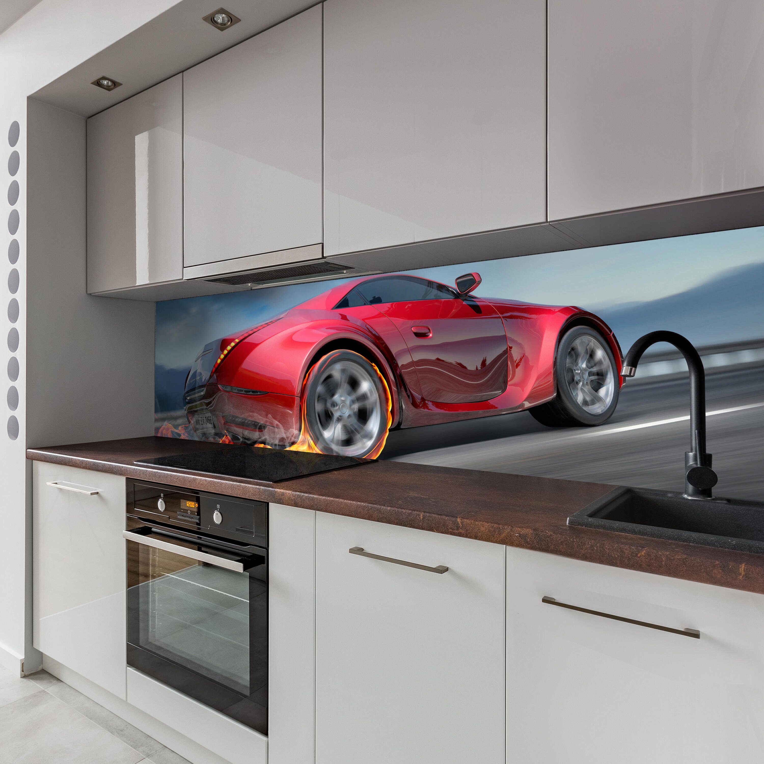 wandmotiv24 Küchenrückwand Größen in (1-tlg), Hartschaum in Sportwagen Premium Action, Nischenrückwand versch