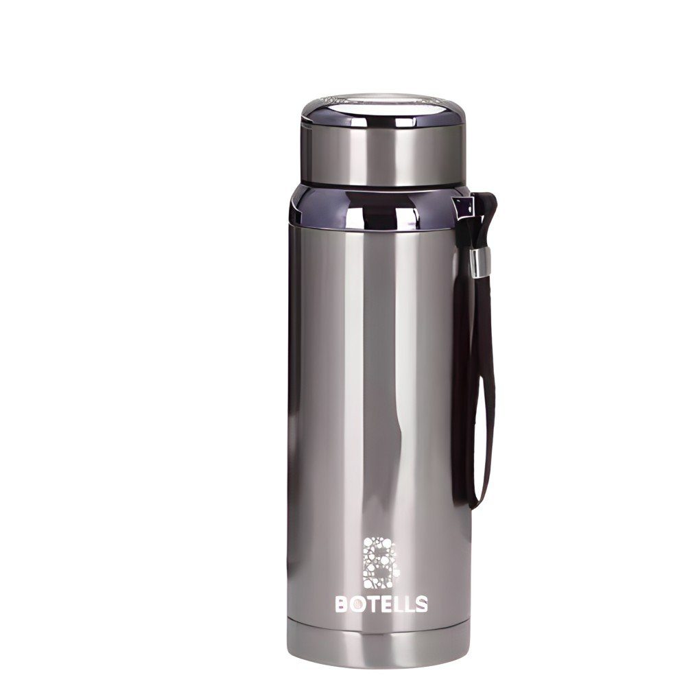 Botells Thermoflasche Thermo Kanne, Isoflasche Edelstahl 0,8 L Tee Kaffee Metallic-Design, lebensmittelechter Edelstahl, rostfrei, auslaufsicher, doppelwandig Silber