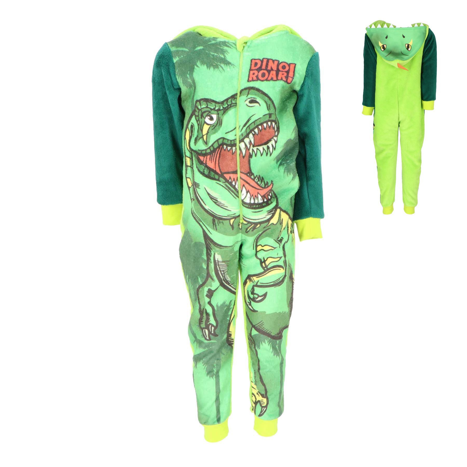 COFI 1453 Schlafanzug Dinoroar Kinder Schlafanzug Gemütlicher Fleece Jumpsuit mit Kapuze