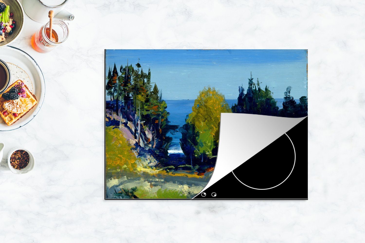 Vinyl, Bellows, von Monhegan Wesley - tlg), Gemälde Ceranfeldabdeckung (1 George cm, nutzbar, 70x52 Herdblende-/Abdeckplatte Mobile Wald, MuchoWow Arbeitsfläche
