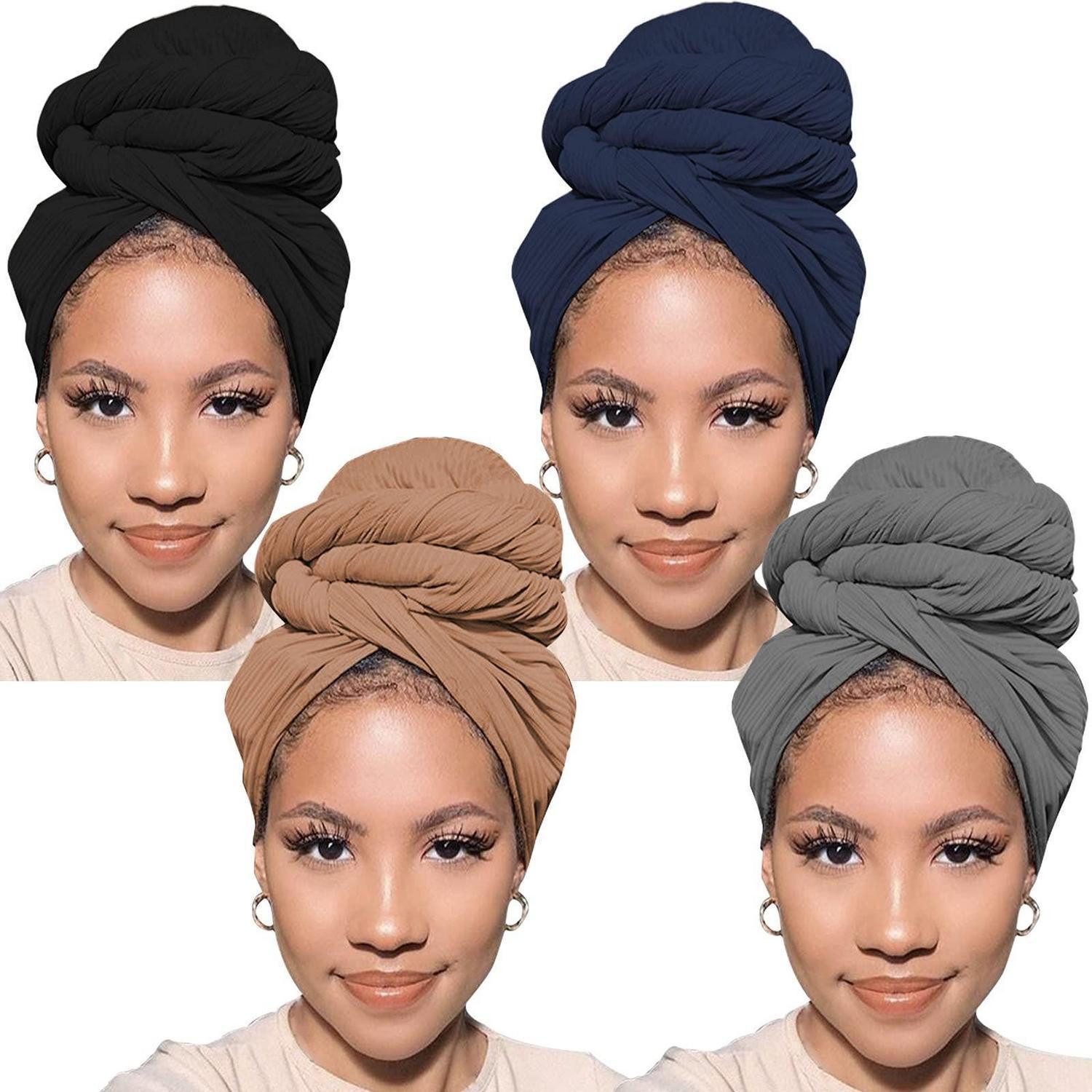 LuxusKollektion Turban Stretch Jersey Turban Kopftuch 4er Set, (4-St)