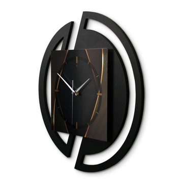 Kreative Feder Wanduhr Runde 3D Designer-Wanduhr „Dark Elegance“ in modernem Metallic-Look (ohne Ticken; Funk- oder Quarzuhrwerk; elegant, außergewöhnlich, modern)