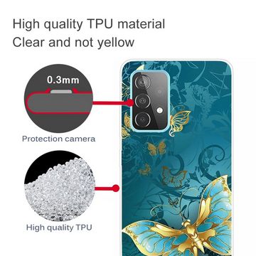 Wigento Handyhülle Für Samsung Galaxy A32 5G Silikon Case TPU Gold Butterfly Schutz Muster Tasche Hülle Cover Etuis