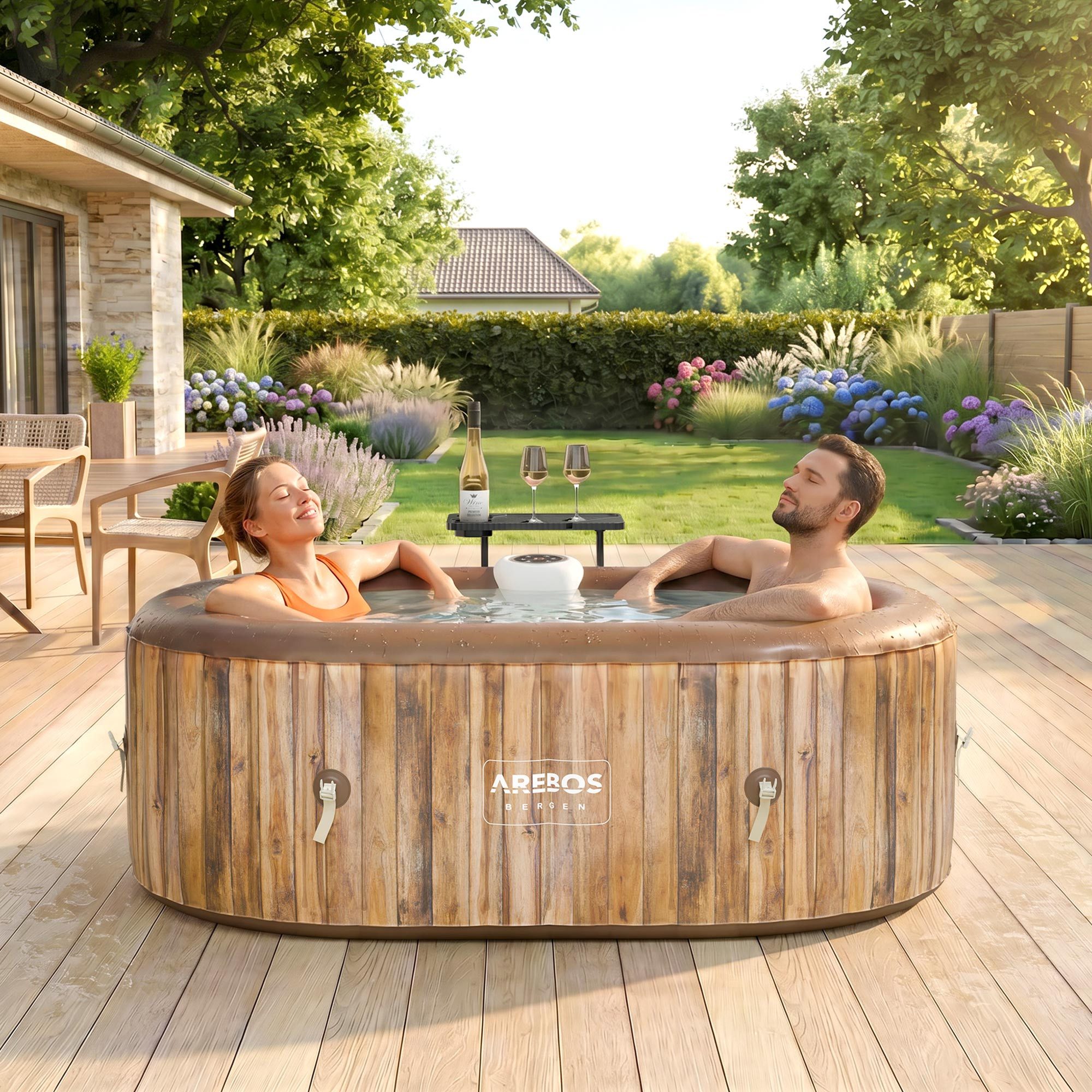 Arebos Whirlpool BERGEN aufblasbar für 2 Personen mit 90 Massagedüsen, (Komplett-Set, 190 x 120 cm), für Outdoor & Indoor