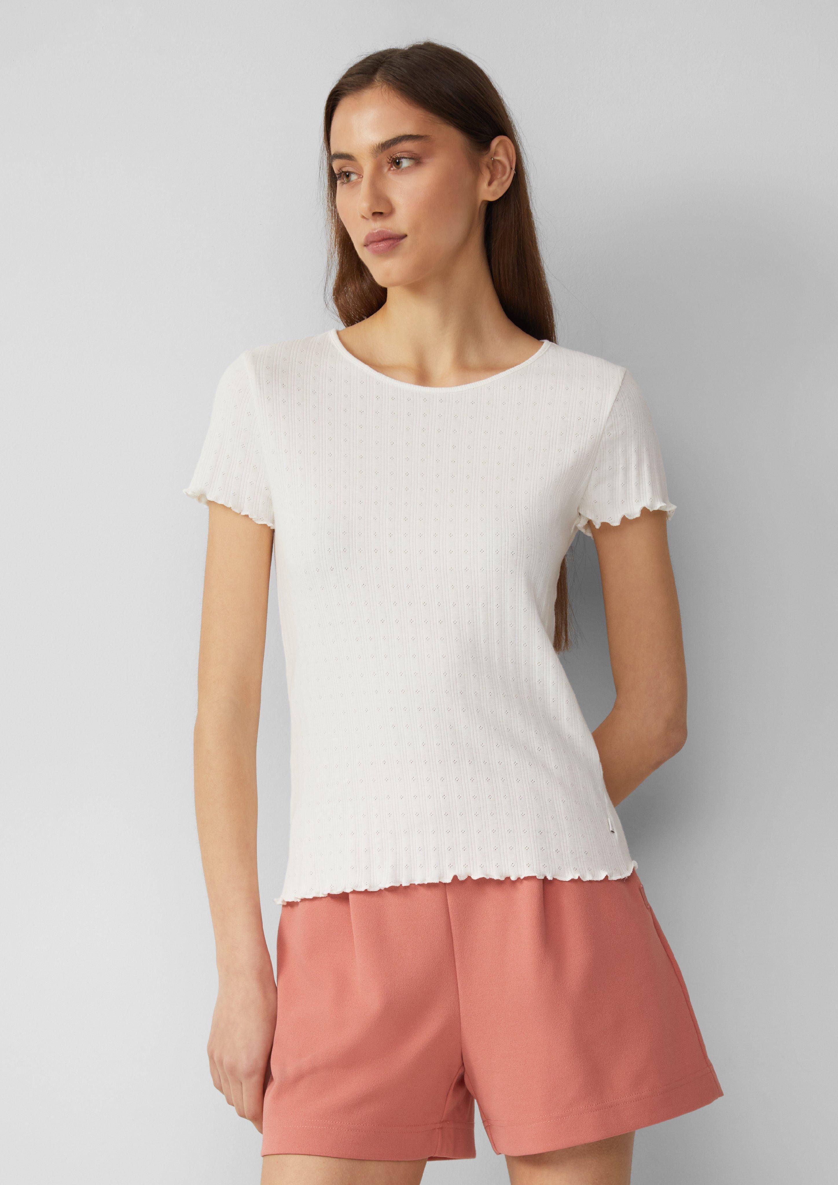 QS Kurzarmshirt T-Shirt mit Ajour-Muster Paspel günstig online kaufen