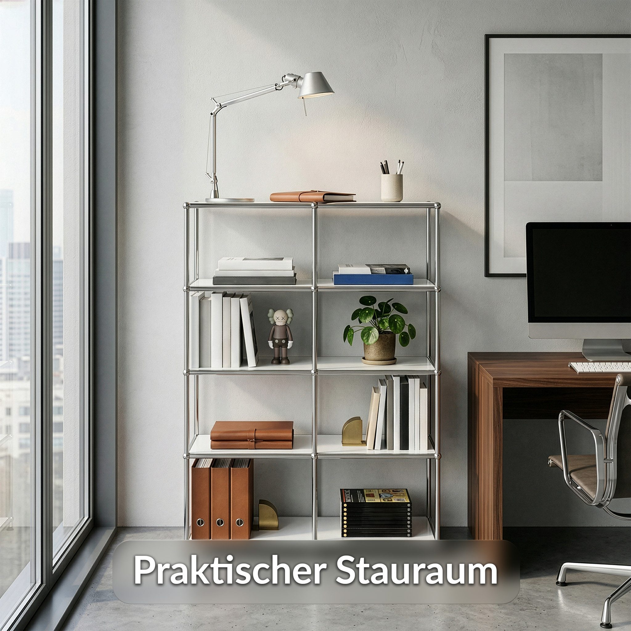Floordirekt Bücherregal Standregal Concept Epure MK-015 Raumteiler, verchromtes Metallgestell, höhenverstellbare Kunststofffüße, 5 Ablagen, B78×T40×H118 cm – Bild 5 von 5