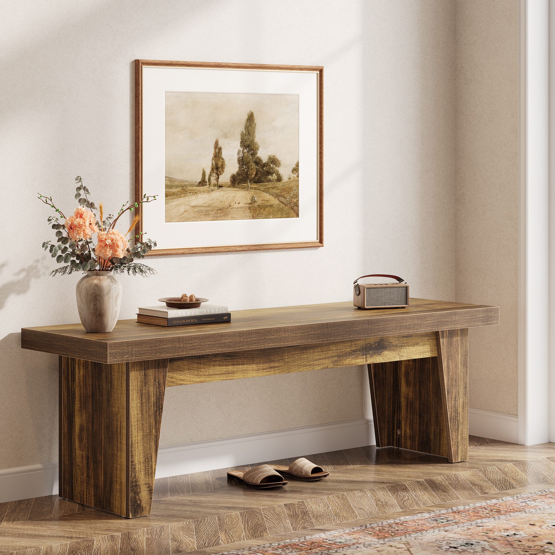 Tribesigns Schuhbank 140 cm Eingangsbank, Lange Sitzbank im Landhausstil