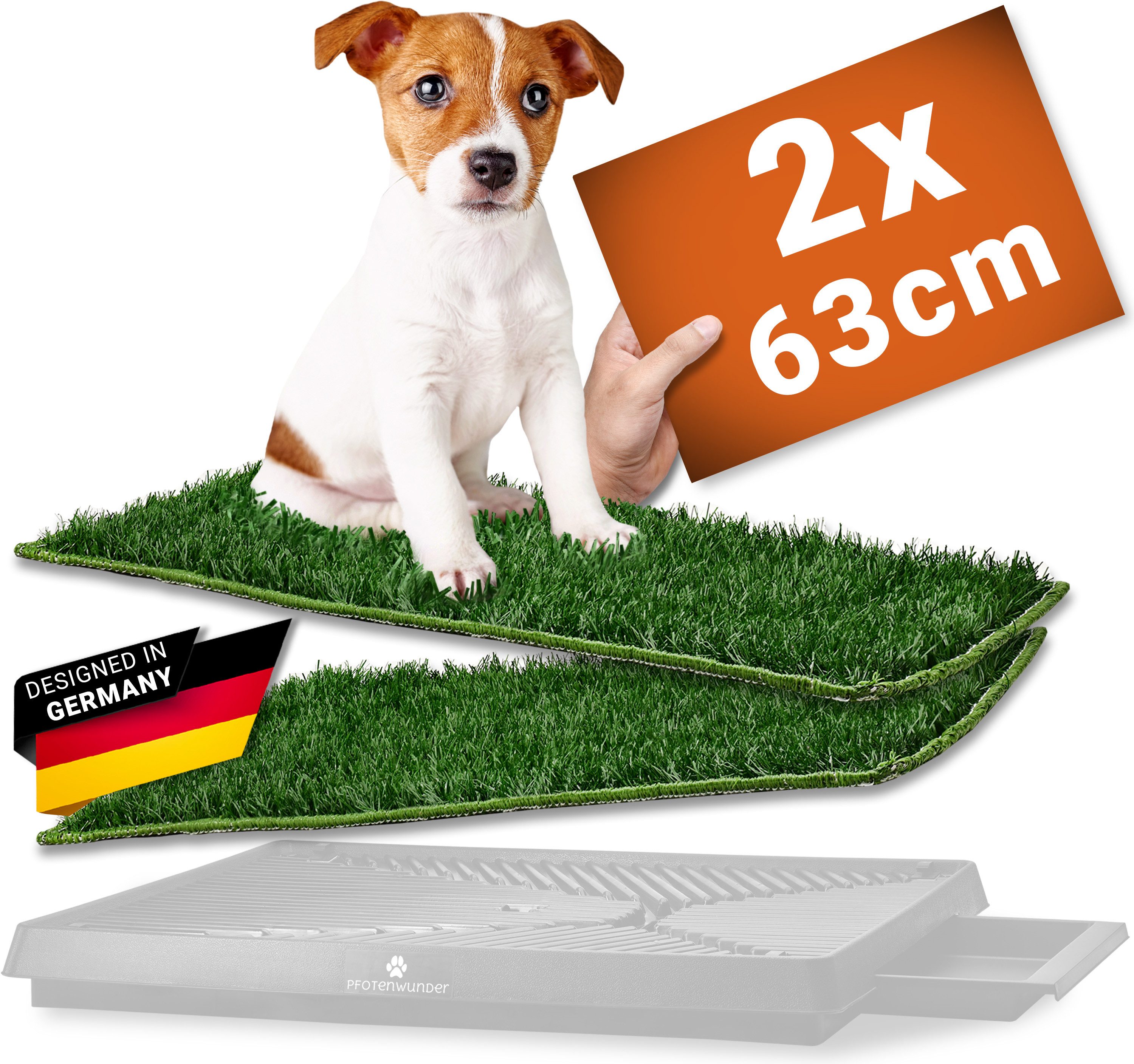 PfotenWunder Hundetoilette Hundeklo 63*51cm Hundetoilette kleine große Hunde Welpen-Toilette Klo, Inkl. 2x EASY-WASH-Rasen & Hilfreicher Anleitung