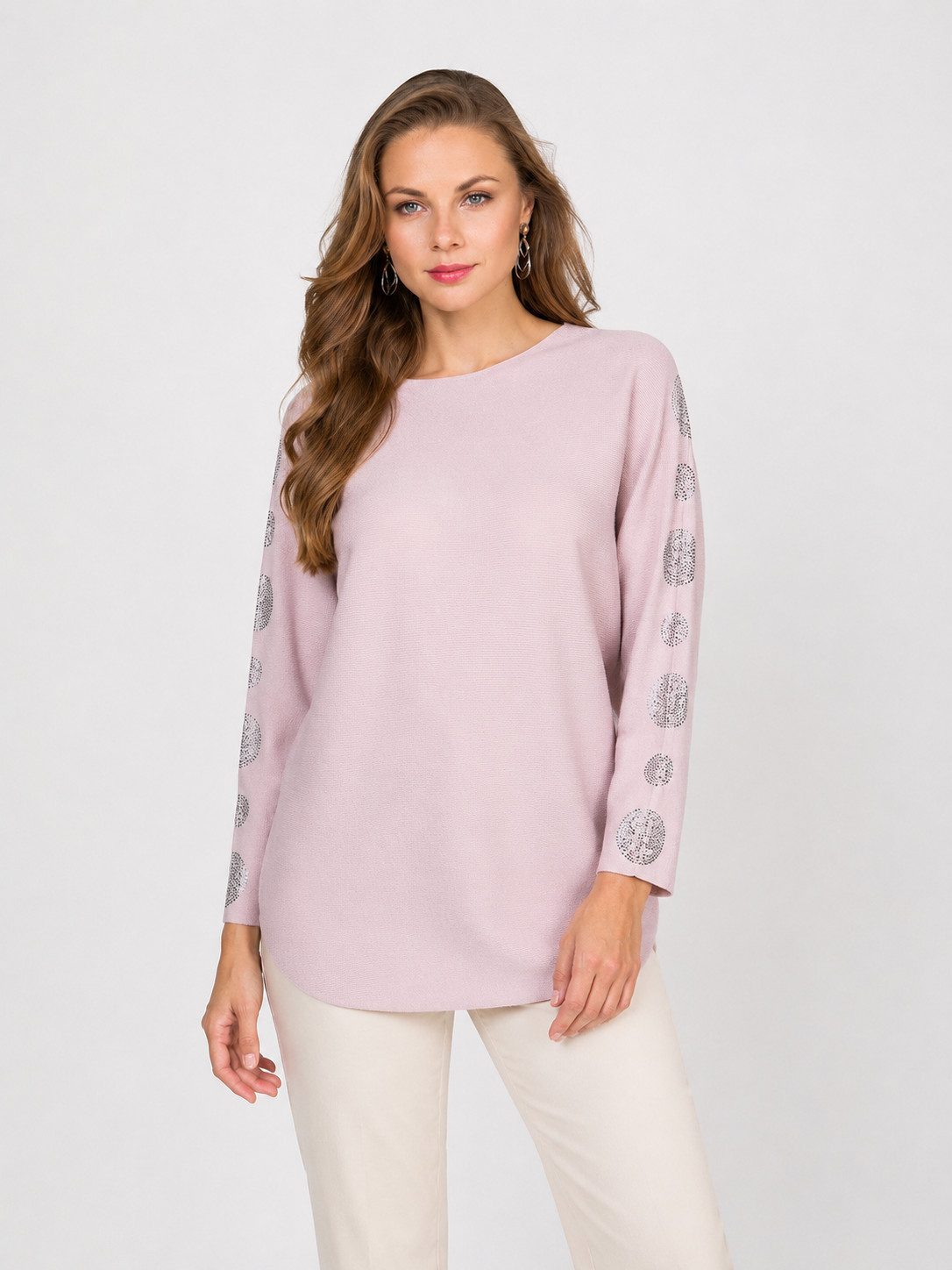 Passioni Strickpullover Rundhalspullover mit Kreismuster aus Strass