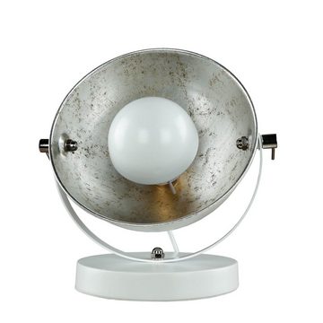 Licht-Erlebnisse Nachttischlampe BARAN, ohne Leuchtmittel, Retro Design H: 27 cm Weiß Silber E14 Metall verstellbar Studio Lampe