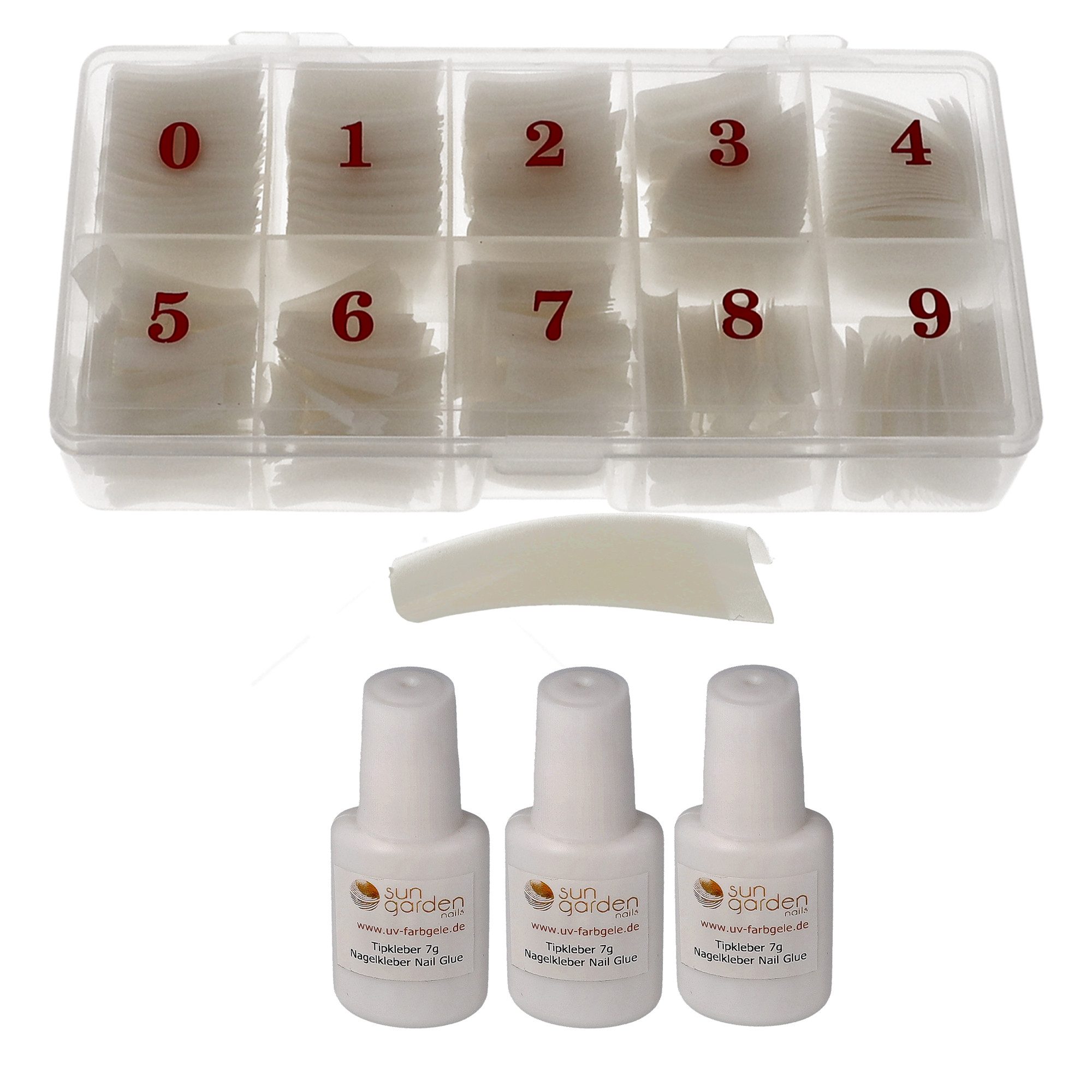 Nageldesign Zubehör Tipbox 500 inkl. 3 Tipkleber - Nail Tips-Tip Kleber- Nagelkleber