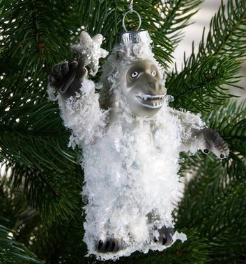 BRUBAKER Weihnachtsbaumkugel Yeti Weihnachtskugel aus Glas - Handbemalt - Christbaumschmuck Lustig (1 St), Baumkugel Schneemonster Figur Weihnachtsdeko