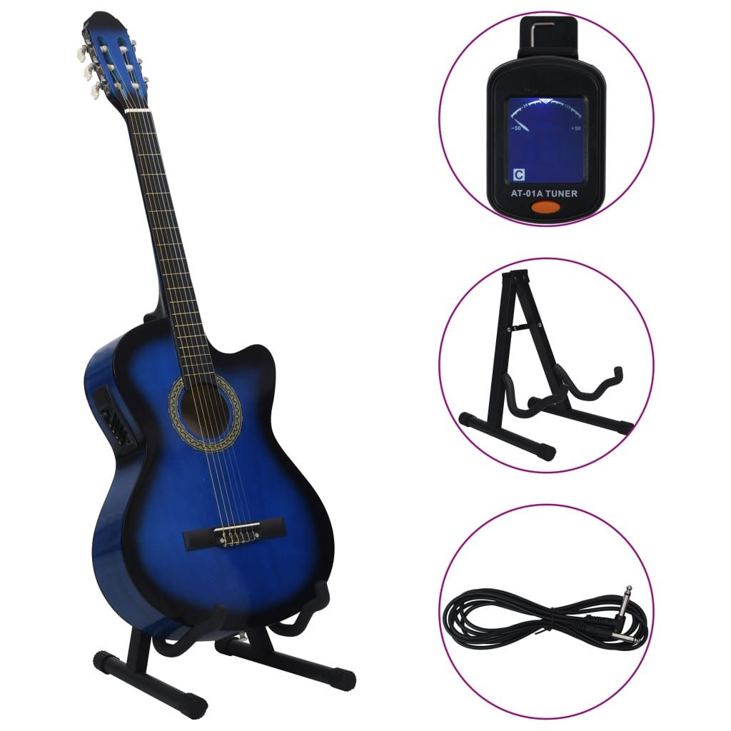 vidaXL Akustikgitarre 44 39quot 12-tlg Western Gitarren-Set mit Equalizer und 6 Saiten Blau