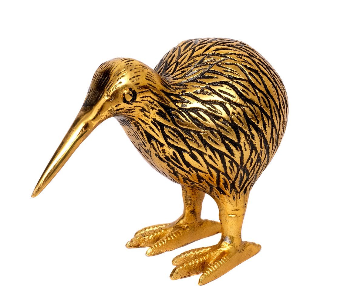 Brillibrum Dekofigur Kiwi Vogel Tier Gold-Schwarz Lila Silber Tierfigur Schwarz Gold Neuseeland Handarbeit Deko versilbert Glücksbringer Figur Dekoration Metall Laufvogel