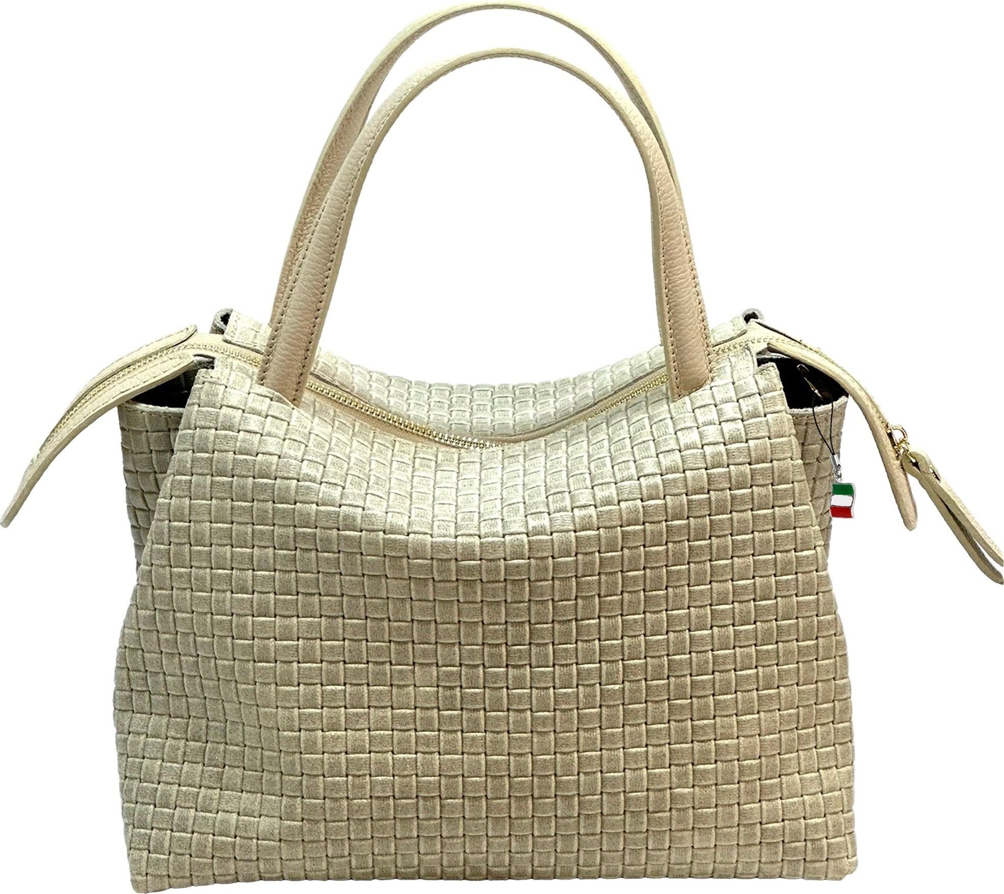FLORENCE Handtasche Florence Damen Handtasche Echtleder beige (Handtasche), Damen Handtasche Leder, beige ca. 30cm x ca. 23cm hoch