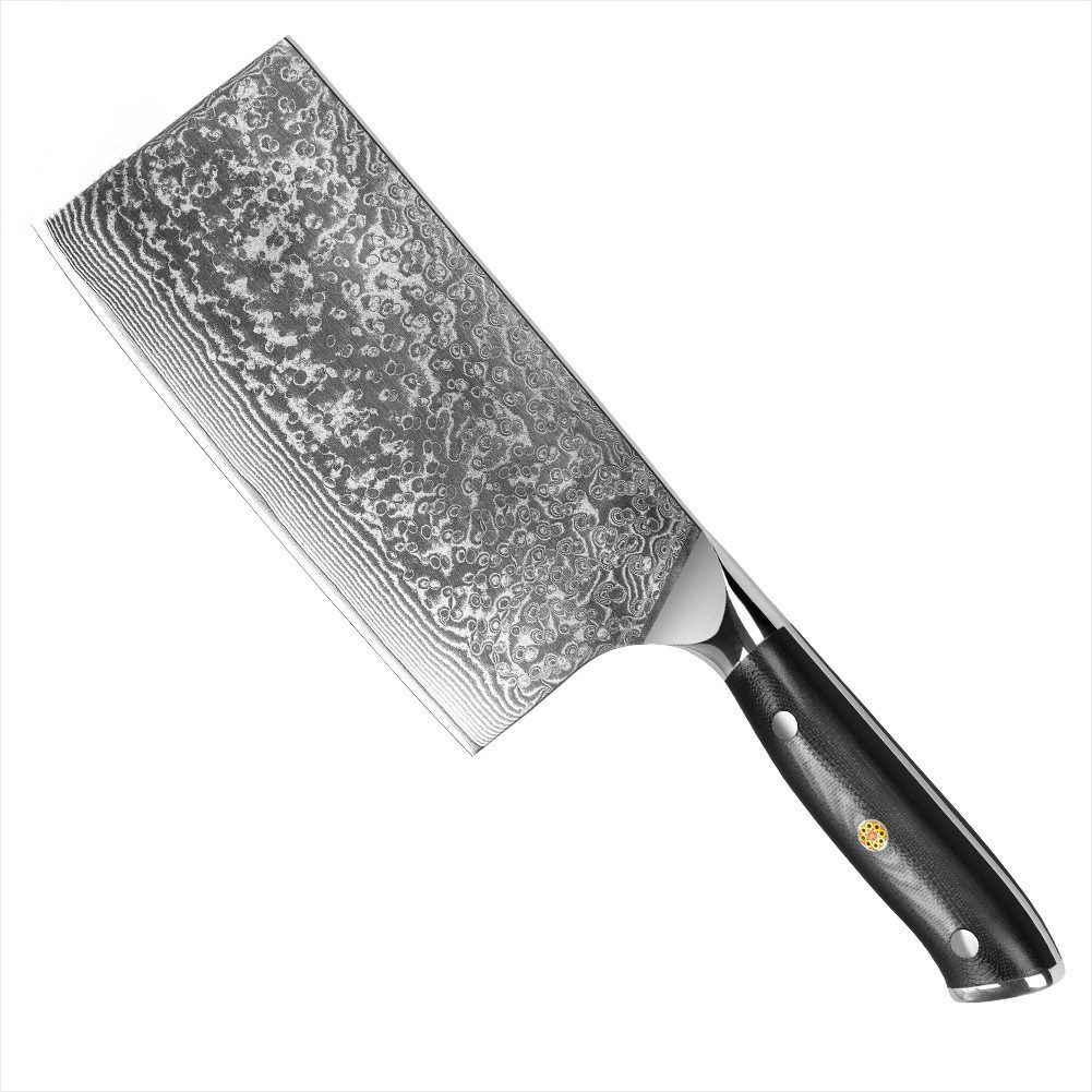 UniqueFire Damastmesser 18cm Damastmesser Hackmesser Küchenbeil Küchenmesser mit G10 Griff