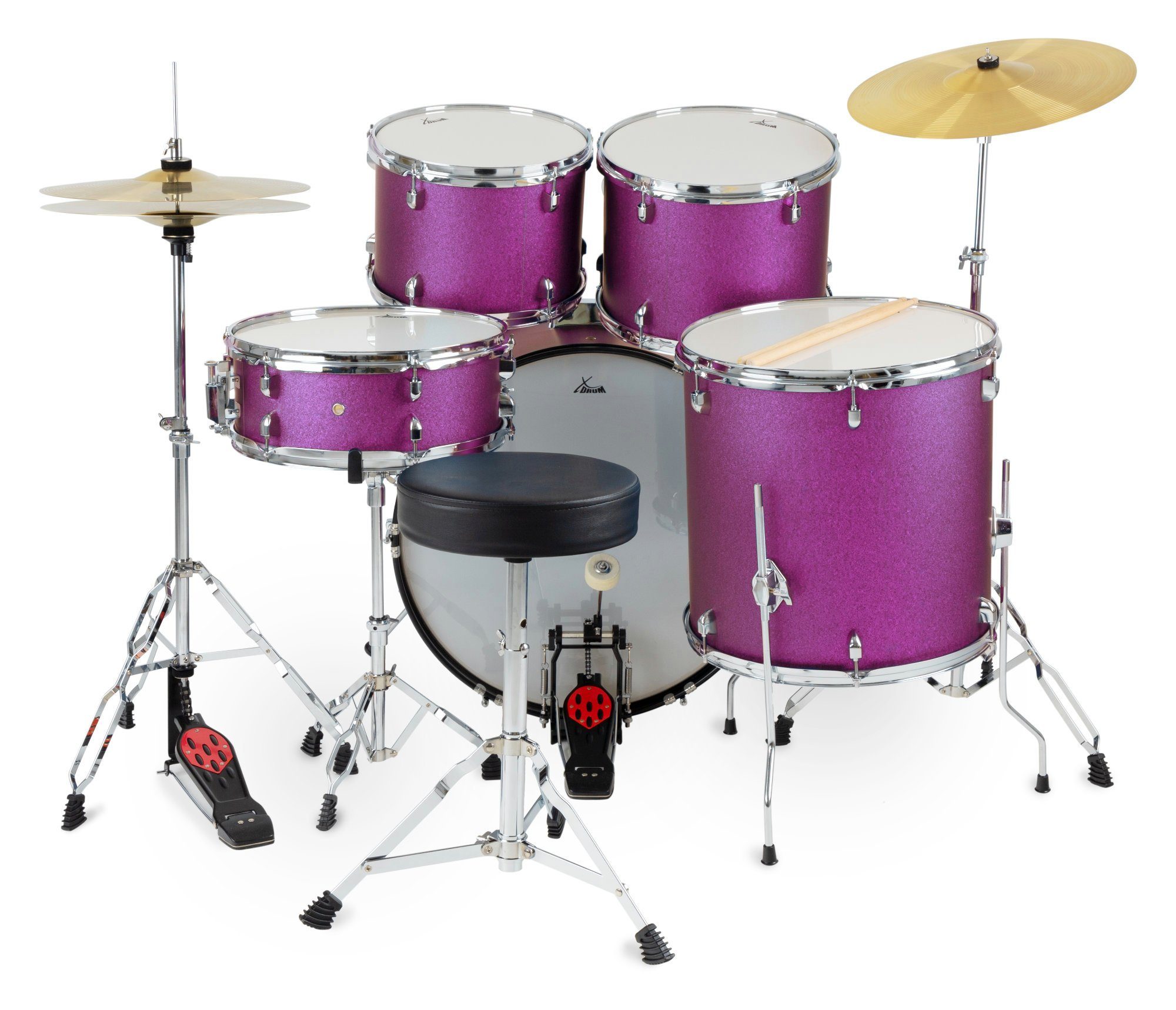 XDrum Schlagzeug Semi 22" Standard,Komplettes Drumset, inkl. Hocker, Drumsticks, Galgenständer & Crash Becken, Kesselgrößen: 22", 12", 13", 16", 14" Snare